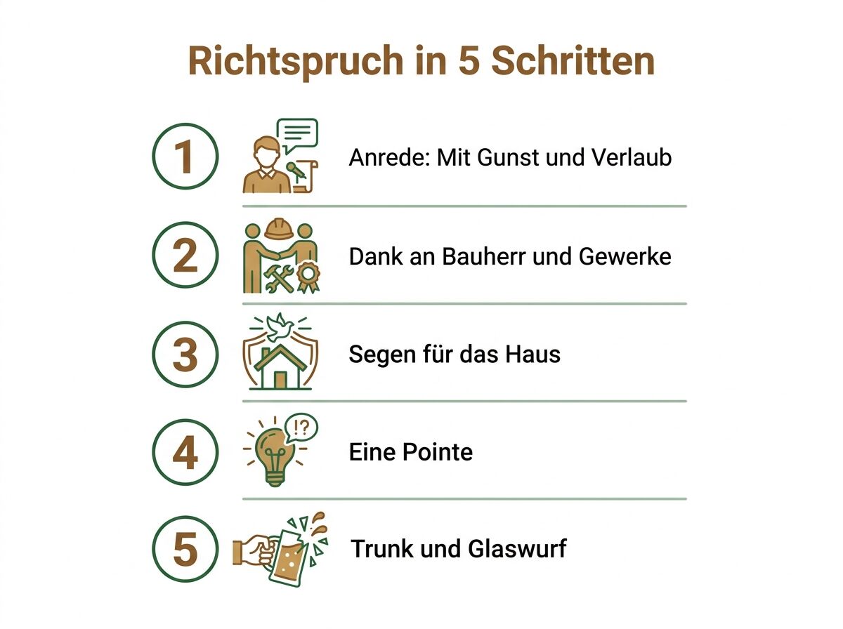 Infografik: Die fünf Schritte eines Richtspruchs von der Anrede „Mit Gunst und Verlaub“ bis zum Glaswurf