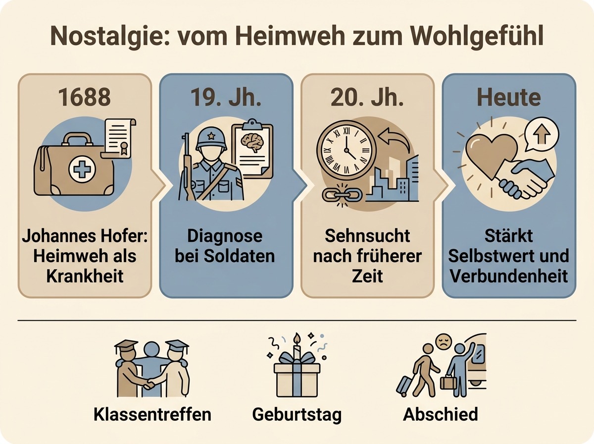 Infografik zu Herkunft, Wirkung und Anlässen von Nostalgie