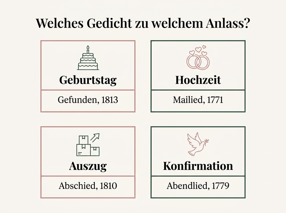 Infografik mit vier Anlässen und den passenden klassischen Gedichten für die Tochter