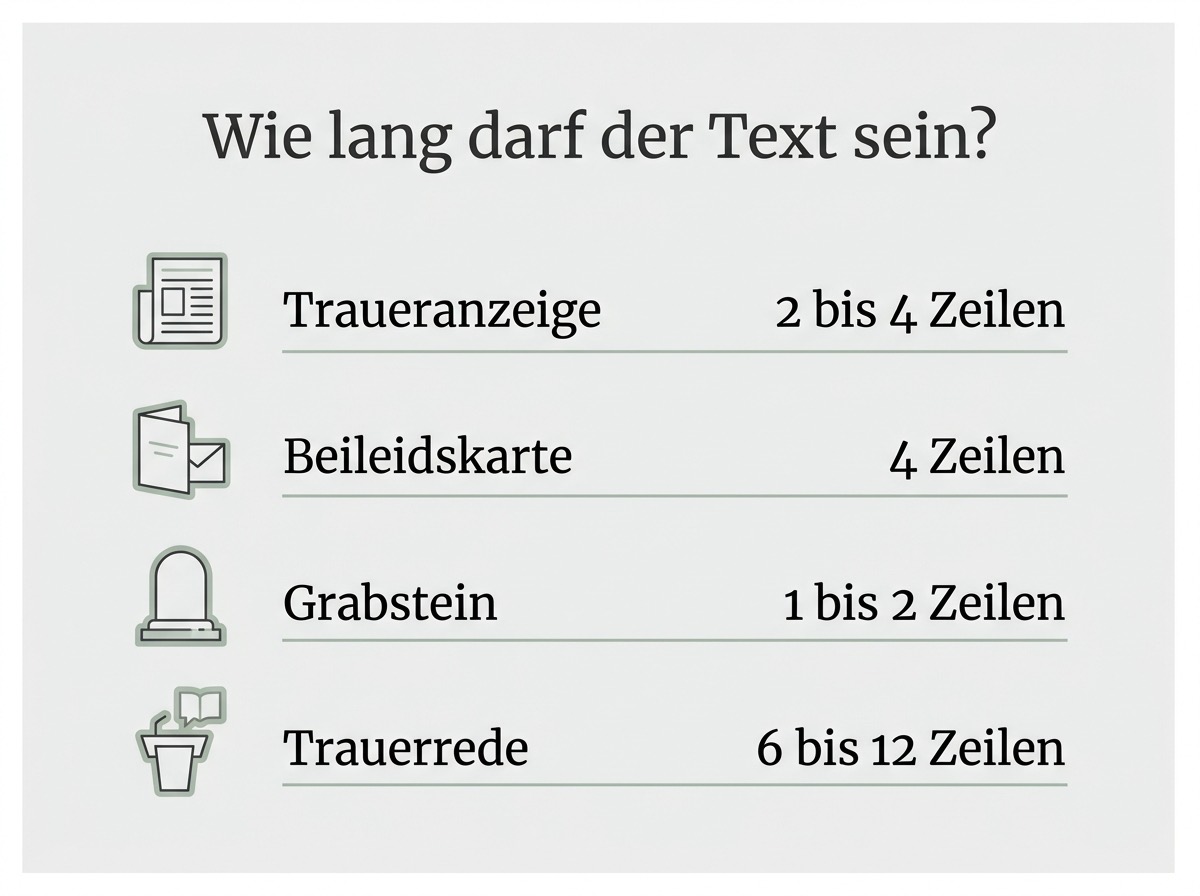 Infografik zur Länge von Trauergedichten für Anzeige, Karte, Grabstein und Rede