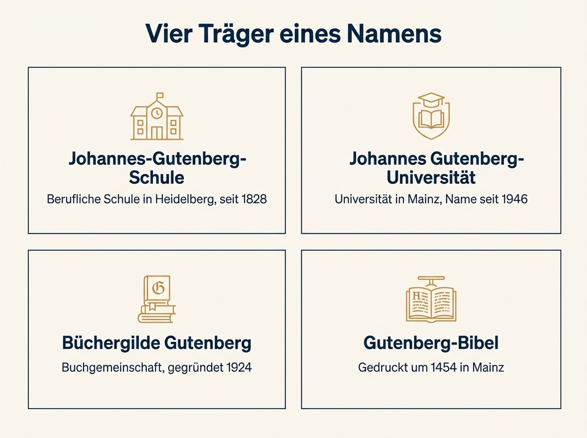 Infografik zur Unterscheidung von Gutenberg-Schule, Universität, Büchergilde und Bibel