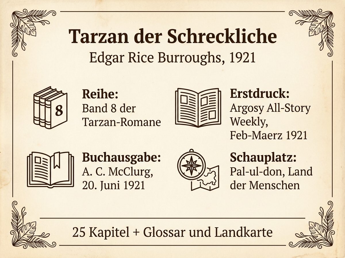 Infografik zu Tarzan der Schreckliche mit Erscheinungsjahr, Reihenposition, Schauplatz und Volltextquelle