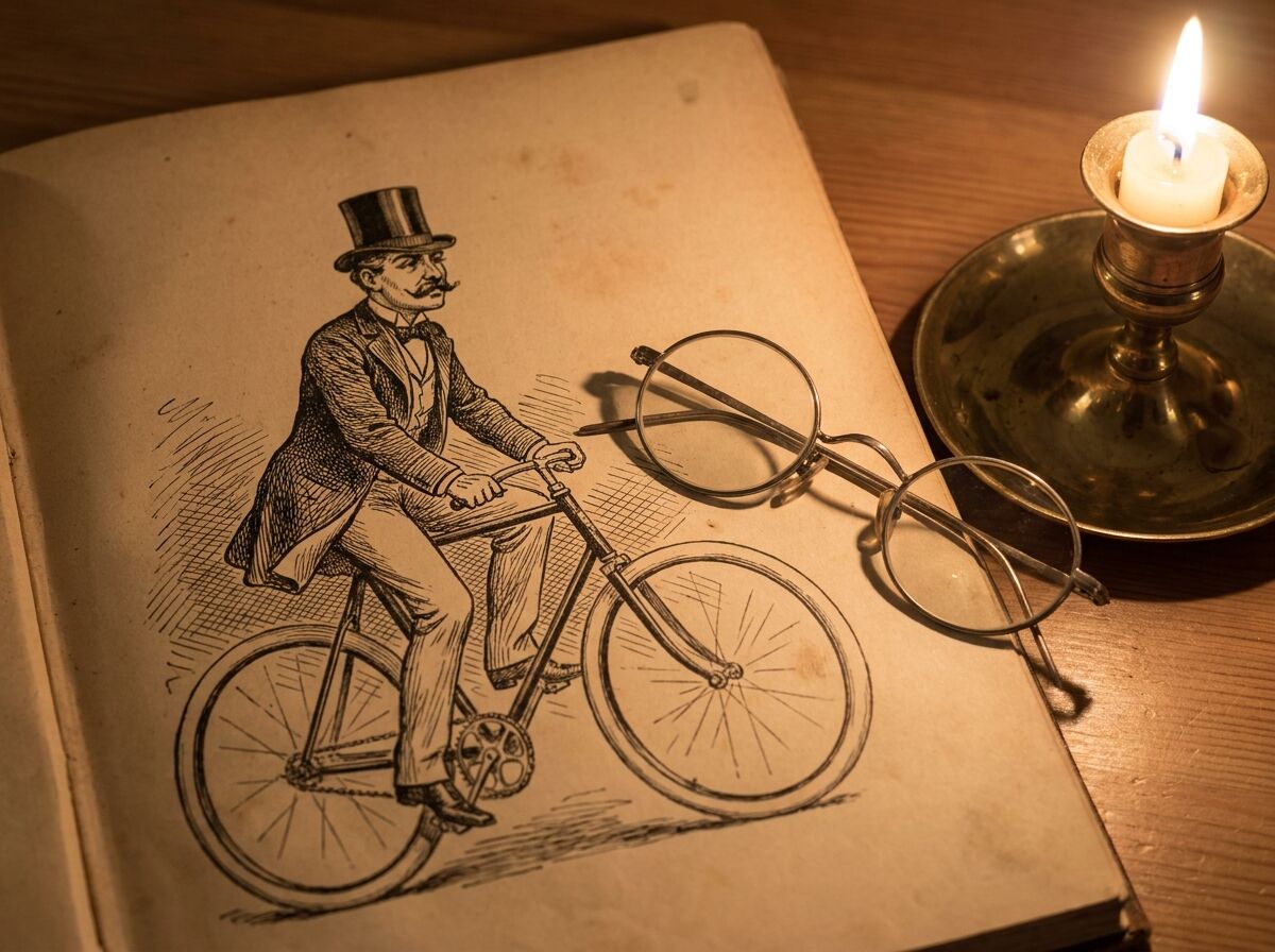 Historische Buchseite mit Federzeichnung im Stil der Bildergeschichten, daneben Lesebrille und Kerze