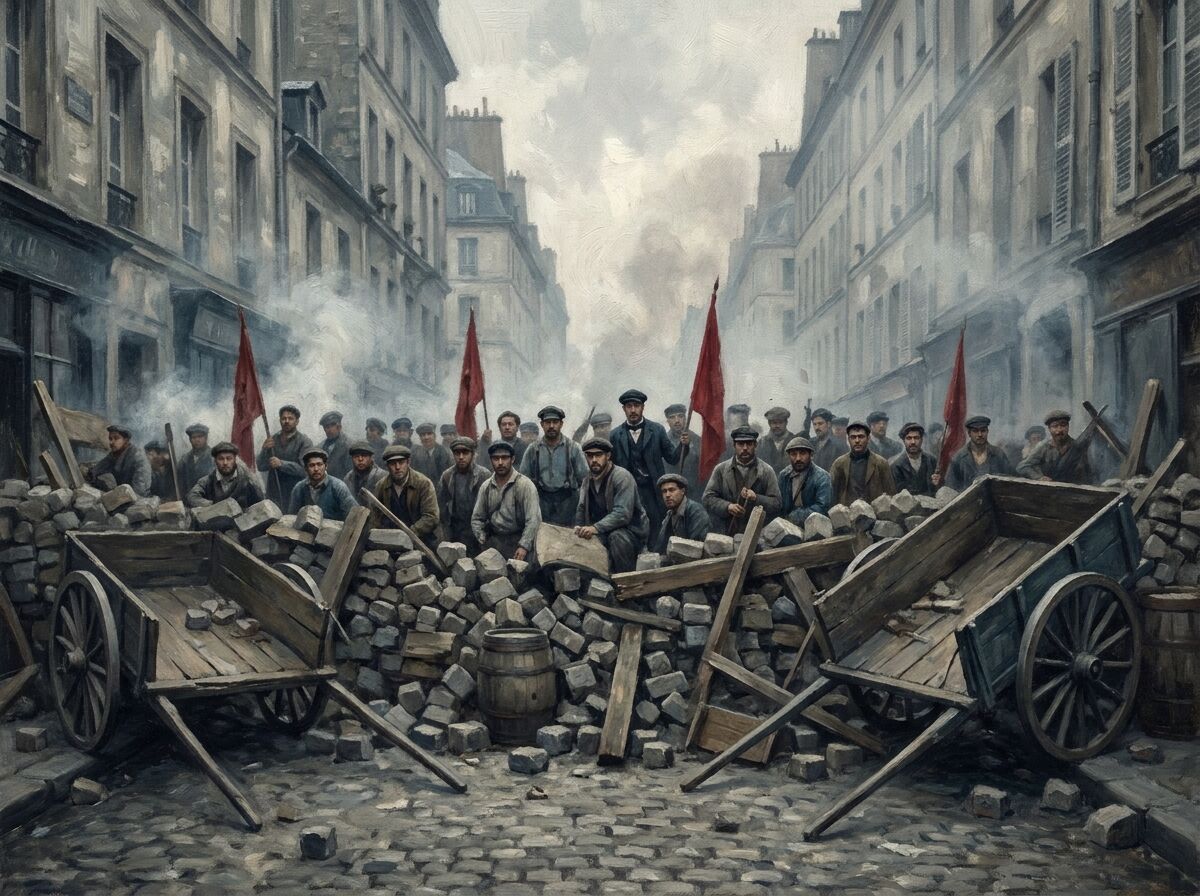 Barrikade in einer Pariser Straße während der Revolution von 1848