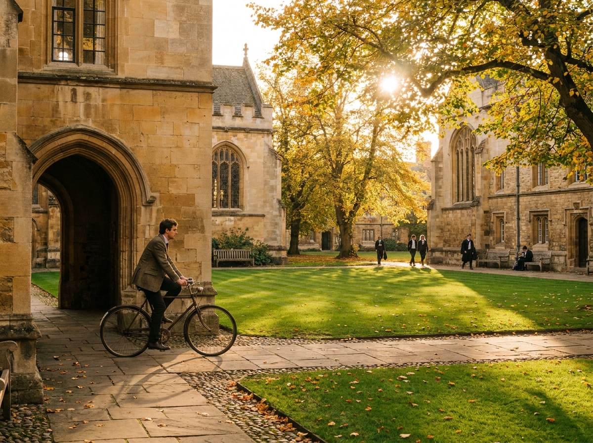 Innenhof eines Colleges in Cambridge im Herbstlicht, Ort der Entstehung von Hendersons Supply and Demand