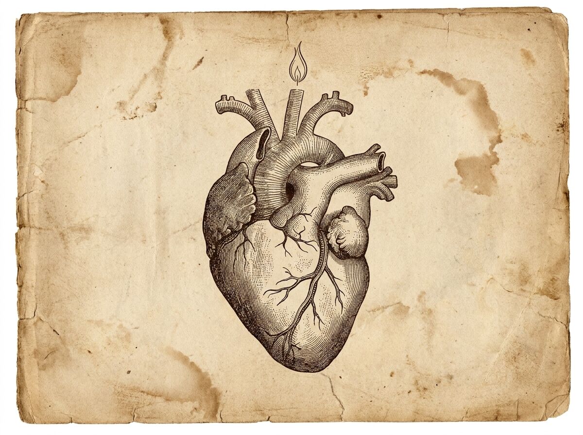 Anatomische Zeichnung des Herzens im Stil des 17. Jahrhunderts, Bezug zum fünften Teil des Discours