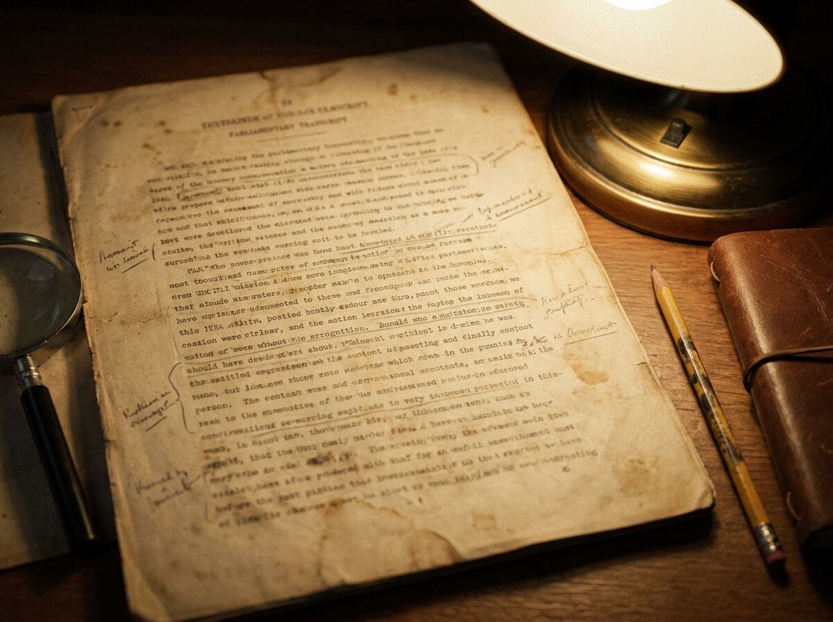 Historisches Bundestagsprotokoll mit Stenografie und handschriftlichen Anmerkungen
