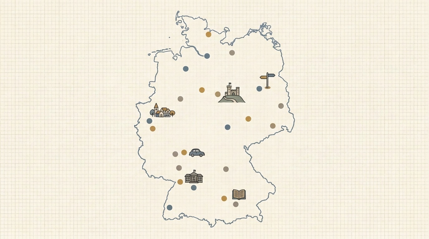 Karte mit Orten und Einrichtungen, die den Namen Gutenberg tragen
