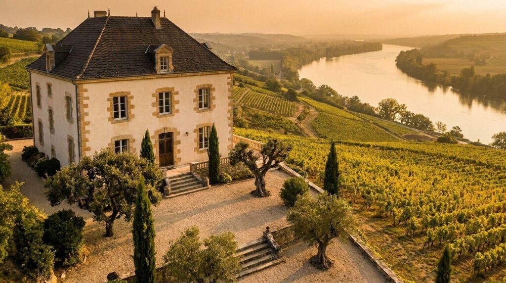 Historistische Villa mit Sandstein-Fenstergewänden in einem Weinberg
